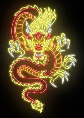 Chinese Dragon Neon Sign Poster Picture Metal Print Paint By Josh