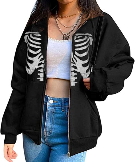 Loalirando Women Y2k Hoodie Sweatshirt Jacket Long Sleeve Zip Up Skull