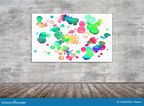 Empty Room with Modern Colorful Art Stock Illustration - Illustration of gallery, wall: 135282250