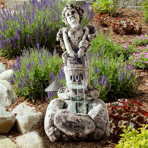 Outdoor Water Fountain With Led Lights Lighted Cherub Angel Fountain