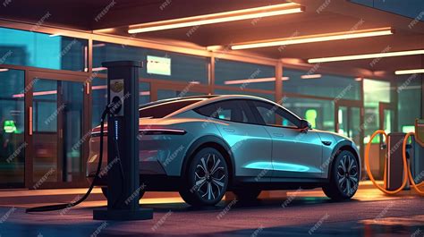 Premium AI Image | Electric car SUV EV charging battery at charger station