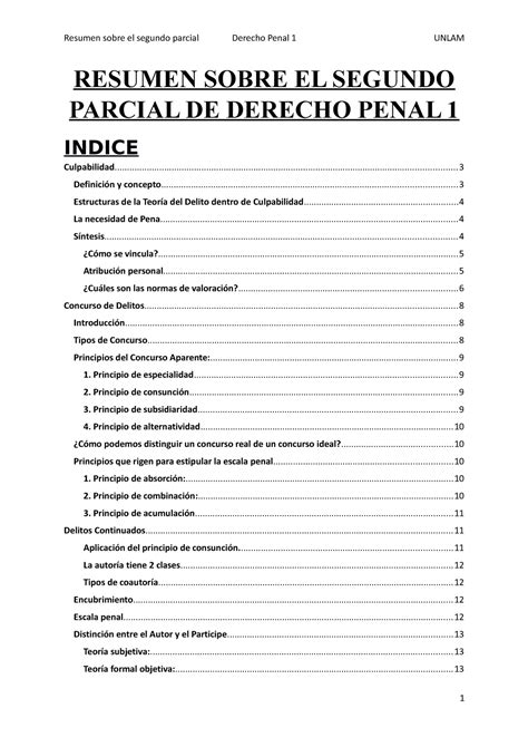 Resumen Sobre El Segundo Parcial De Derecho Penal Resumen Sobre El