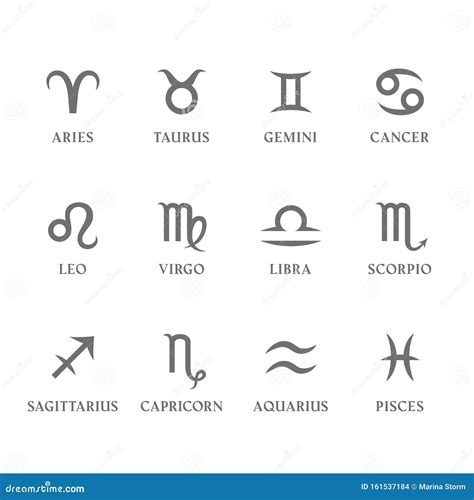 Set of Zodiac Signs and Symbols with Names. Stock Vector - Illustration of capricorn ...