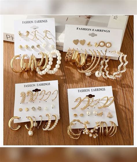 36 Pairs Gold Earrings Set For Women Girls Fashion Pearl Chain Link