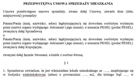 Umowa Kupna Sprzeda Y Mieszkania