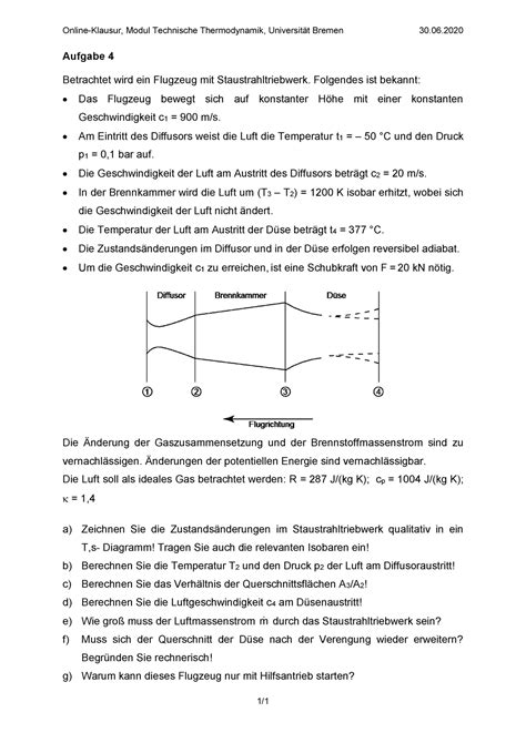 Aufgabe 4 Vorlesungsnotizen Thermodynamik Online Klausur Modul