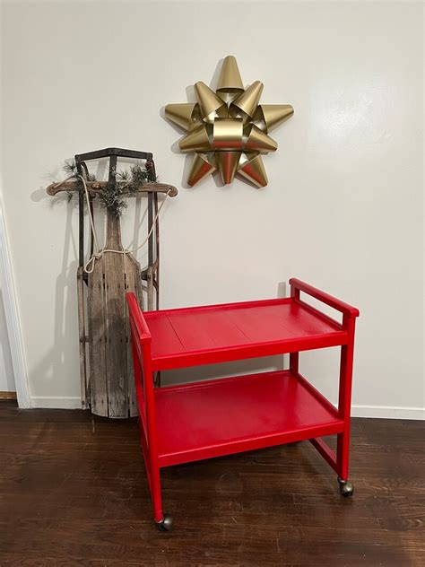 Midcentury Bar Cart Vintage Serving Cart Red Retro Cart Etsy