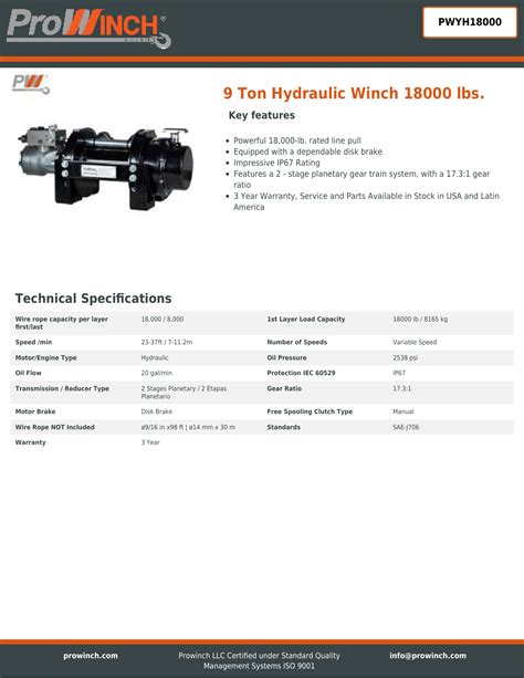 Powerful 9 Ton Hydraulic Winch 18000 Lbs ProWinch LLC