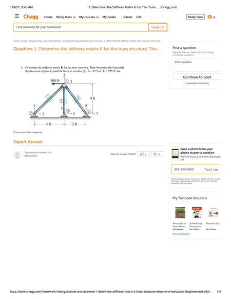 Solution Determine The Stiffness Matrix K For The Truss Chegg