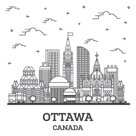 Outline Ottawa Canada City Skyline with Modern Buildings Isolated on