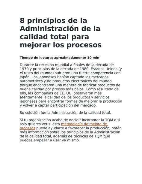 8 principios de la Administración de la calidad total para mejorar los