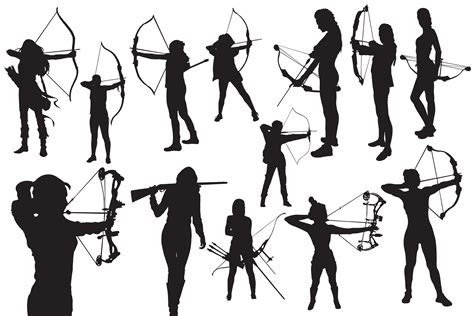 Female Bow Hunting Silhouettes Graphic By Illustrately Creative Fabrica