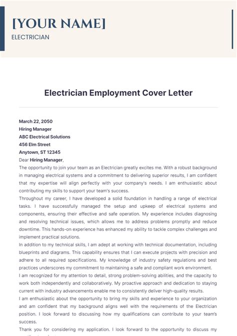 Free Electrician Employment Cover Letter Template Edit Online And Download