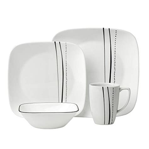 Corelle Square Piece Dinnerware Set Cascading Lines Black White