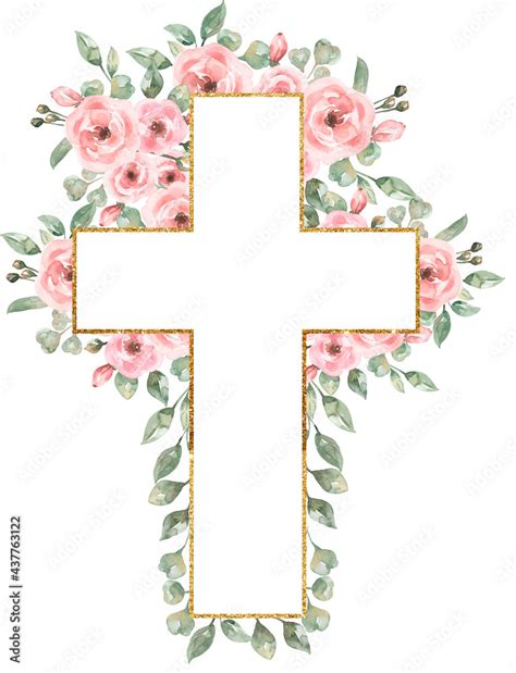 Watercolor Easter Pink flowers Cross Clipart, Delicate Peony Florals Frame Clip art, Hand ...