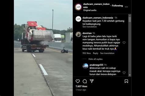 Foto Video Viral Sopir Truk Lari Kejar Truknya Yang Meluncur Di Tol