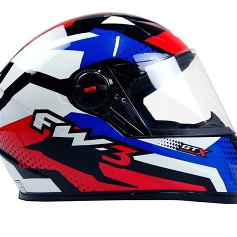 Capacete Fechado Fw Super Gtn Narigueira Azul Branco E Vermelho