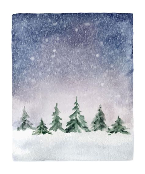 Um Cart O De Aquarela Uma Rvore De Natal E Uma Floresta De Inverno