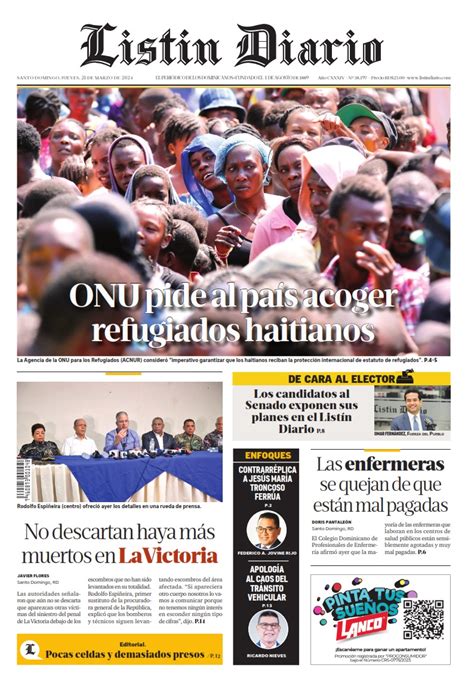 Portada Periódico Listín Diario Jueves 21 Marzo 2024 Dominicana Do