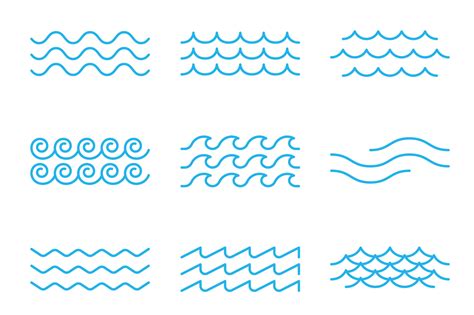 Outline Sea Or Ocean Surf Wave Icons Tide Pattern 12683877 Vector Art