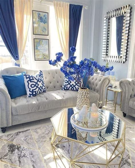 A Living Room With Blue And White Decor