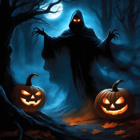 Fondo De Halloween Con Calabazas Aterradoras Y Fantasmas En La