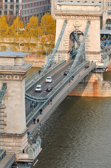 Chain Bridge Szechenyi Lanchid In Budapest Over Danube River Stock