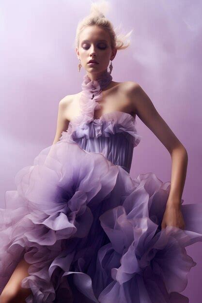 Premium Photo Blonde Woman Wearing Purple Designer Dress
