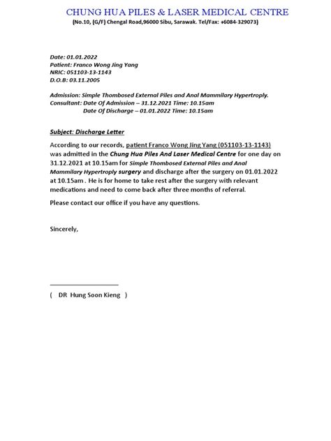 Discharge Letter Pdf