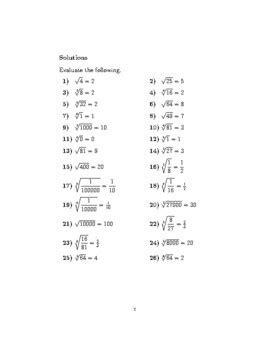 The Nth Root Of A Number Worksheet With Solutions By Mathamaniacs