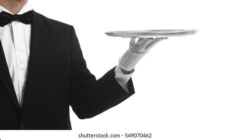 Waiter Holding Empty Silver Tray On Stock Photo Shutterstock