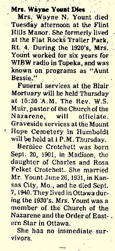 Bernice Cleone Crotchett Yount M Morial Find A Grave