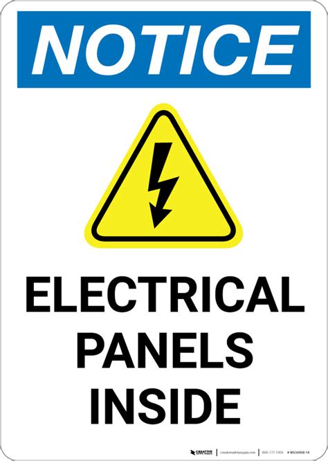 Notice Electrical Panels Inside With Icon Portrait Wall Sign