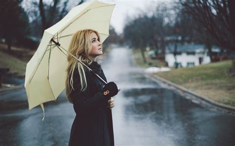 Wallpaper Women Blonde Street Long Hair Snow Winter Rain