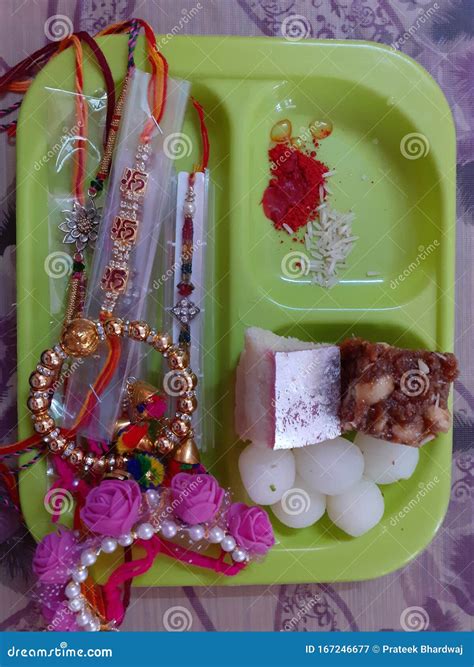 Rakhi Celebration Indian Thali Decorations Stock Image Image Of Rice