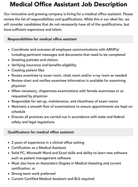 Medical Office Assistant Job Description Velvet Jobs