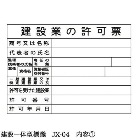 建設一体型標識 Jx 04 壁貼りタイプ Pp製 建設業の許可票 労災保険関係成立票 作業主任者一覧表 有資格者一覧表 緊急時