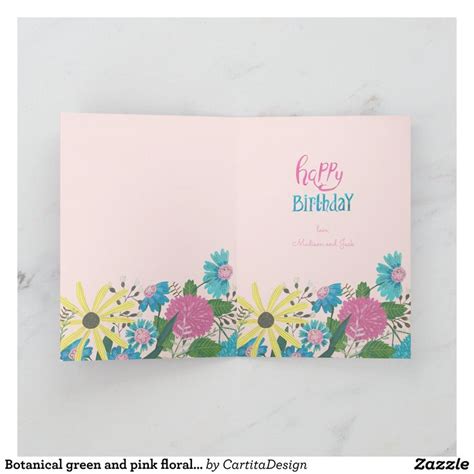 Flowers green and pink floral happy birthday card | Zazzle | Flower ...