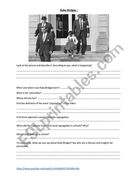 Ruby Bridges Esl Worksheet By Irtys