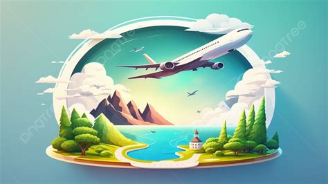 Tourist Plane Ocean Cartoon Background, Tourist Airplane, Ocean, Travel Theme Background Image ...