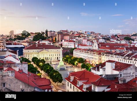 Lisbon Portugal Skyline View Over Rossio Square Stock Photo Alamy