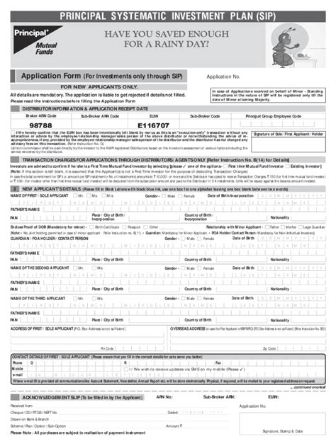 Fillable Online Form 1 For Lumpsum Sip Investments Application No