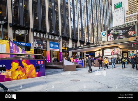 Exterior Street View Of Madison Square Garden In Midtown Manhattan Nyc