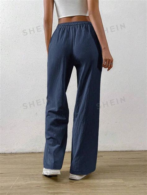 Shein Ezwear Cotton Loose Straight Drawstring Waist Slant Pocket Pants