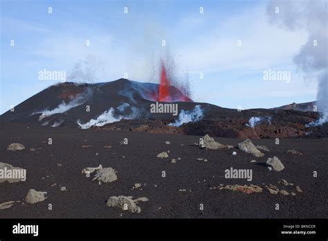 Lava Fountains During Start Of Iceland Eyjafjallajökull Volcanic