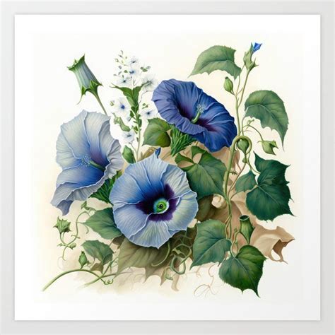 Shop Blue Morning Glory Art Print By Vanoverdesigns On Society Blue