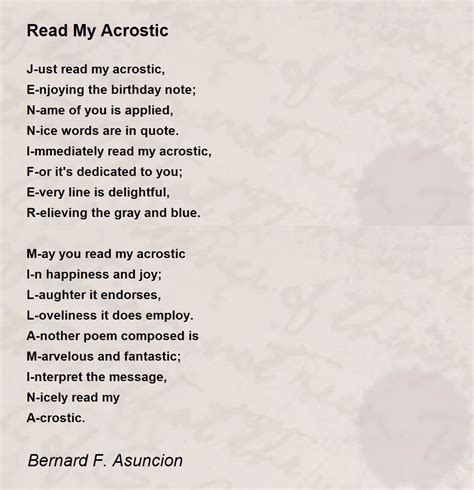 Read My Acrostic Read My Acrostic Poem By Bernard F Asuncion