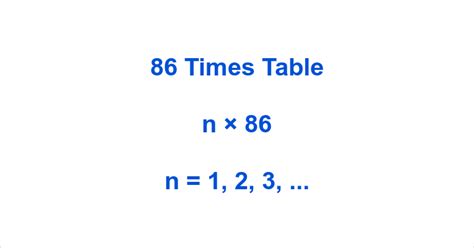 86 Times Table 86 Multiplication Table 86x Table