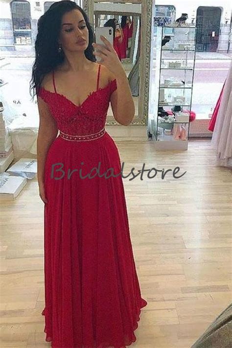 Sexy Long Red Prom Dresses Cap Sleeves Chiffon Full Length Evening