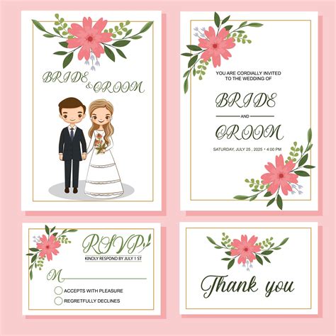 Cute Bride And Groom On Wedding Invitations Card Template 647325 Vector